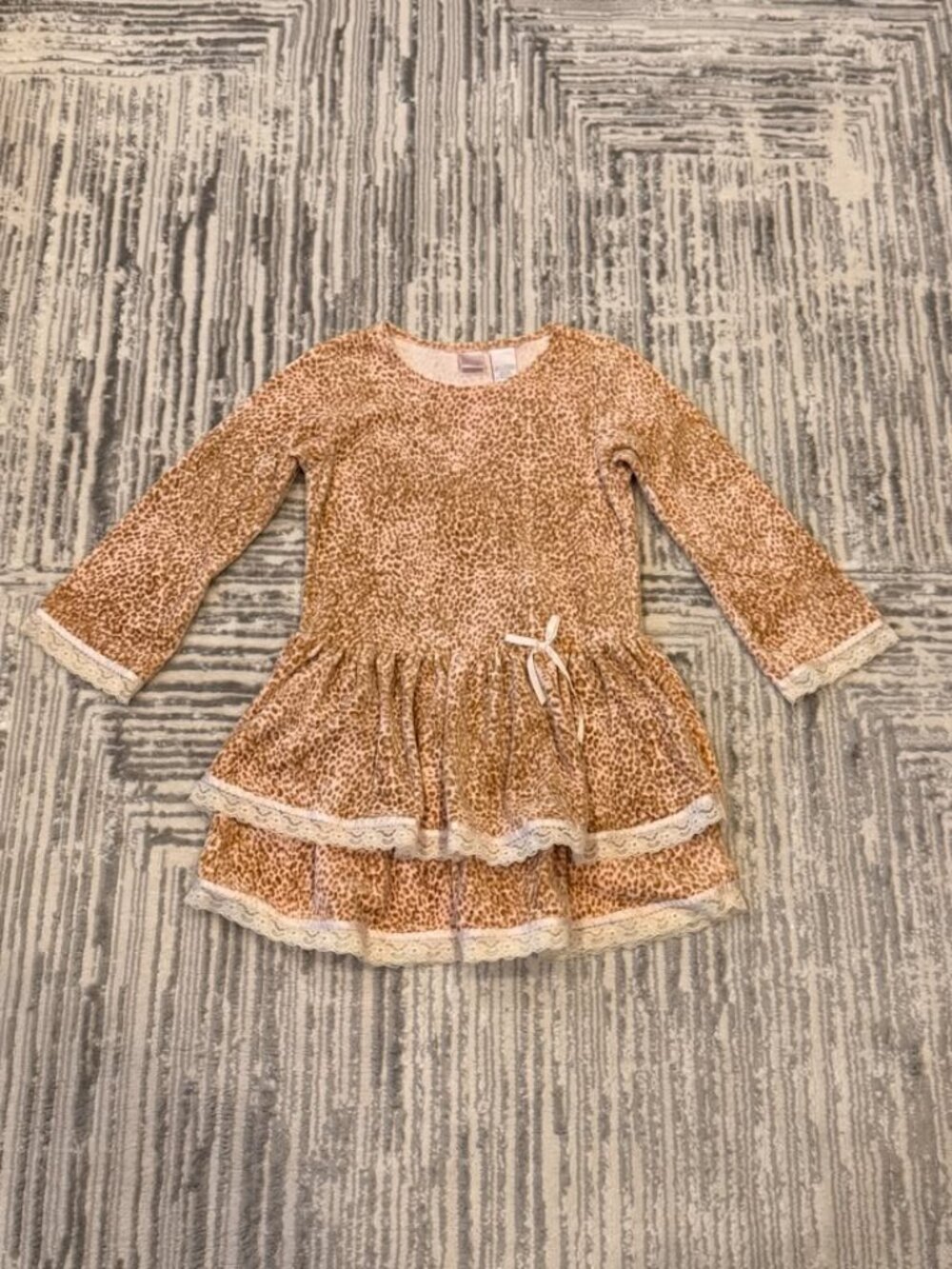Heart girls size 6 pink/brown velour leopard print tiered Boutique dress